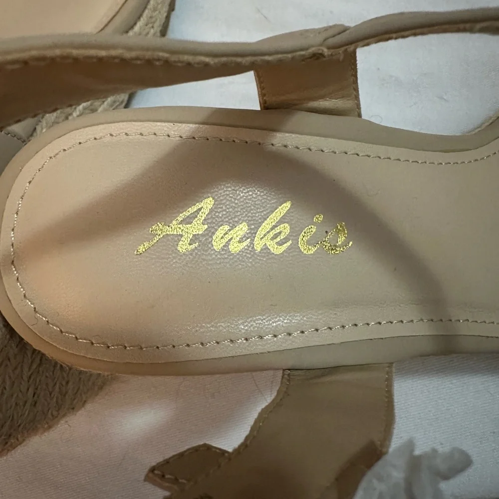 Ankis Nude Espadrille Wedge Sandals Women 9 Platform Ankle Strap Summer
